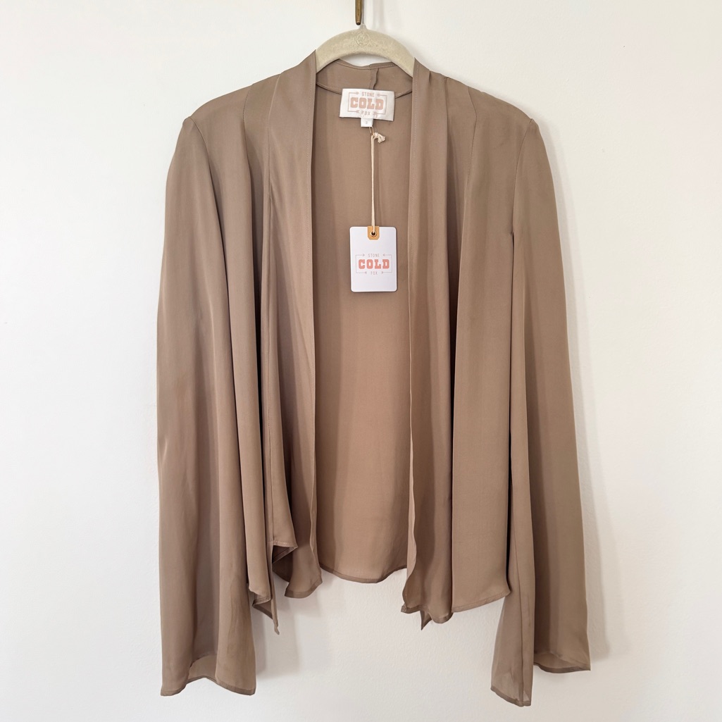 Stone Cold Fox Bohemian Hippie Silk Tie Open Front Blouse Cardigan Kimono Boho L